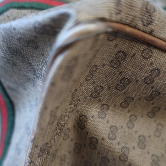 Authentic Women Gucci Micro GG Neutral Beige Web Canvas Leather Micro Duffle Bag - Picture 13 of 16
